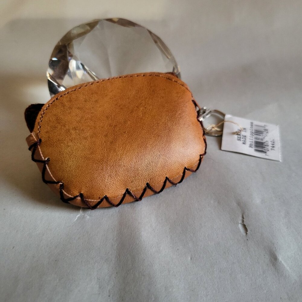 NWT VINTAGE 1970 HANDMADE LEATHER CAT KEYCHAIN COINPURSE - Picture 3 of 6